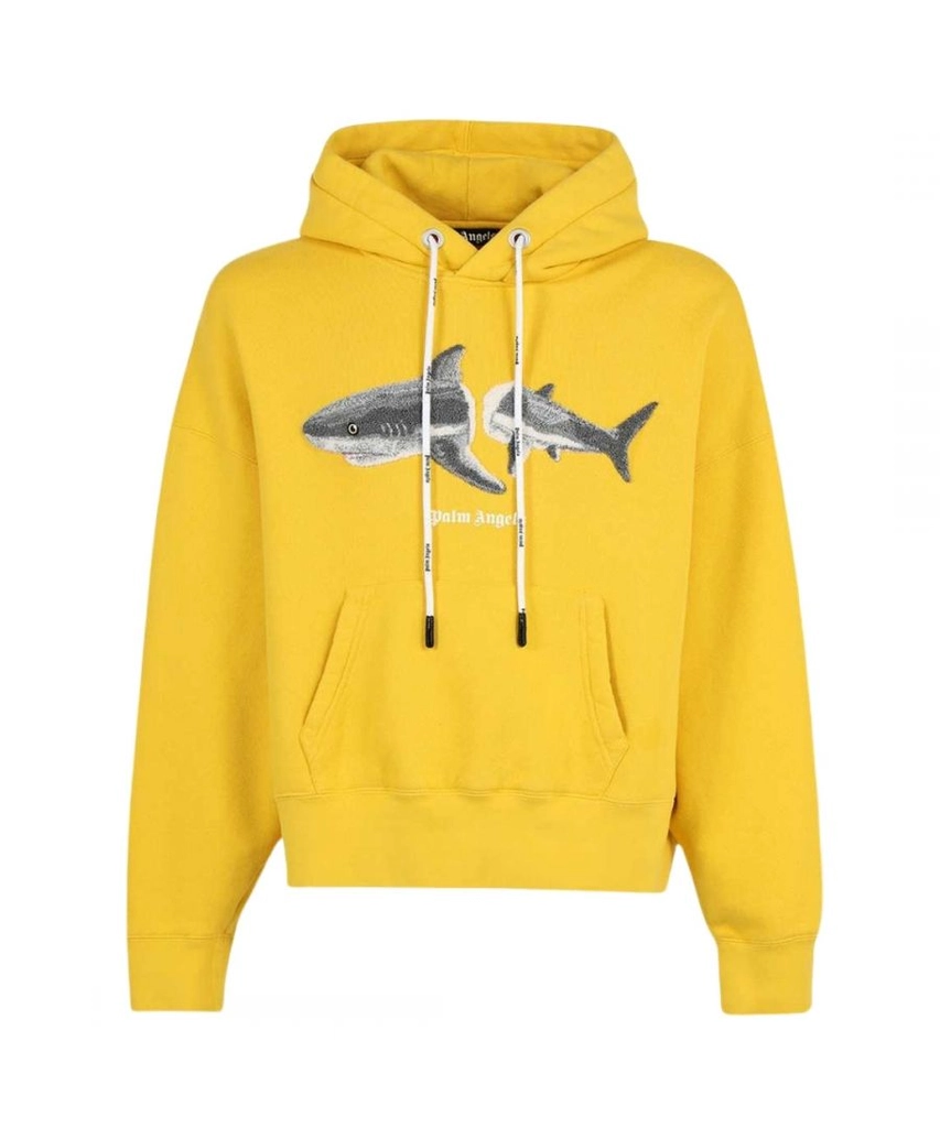 Palm Angels Mens Shark Logo Bright Yellow Hoodie Cotton - Size Medium